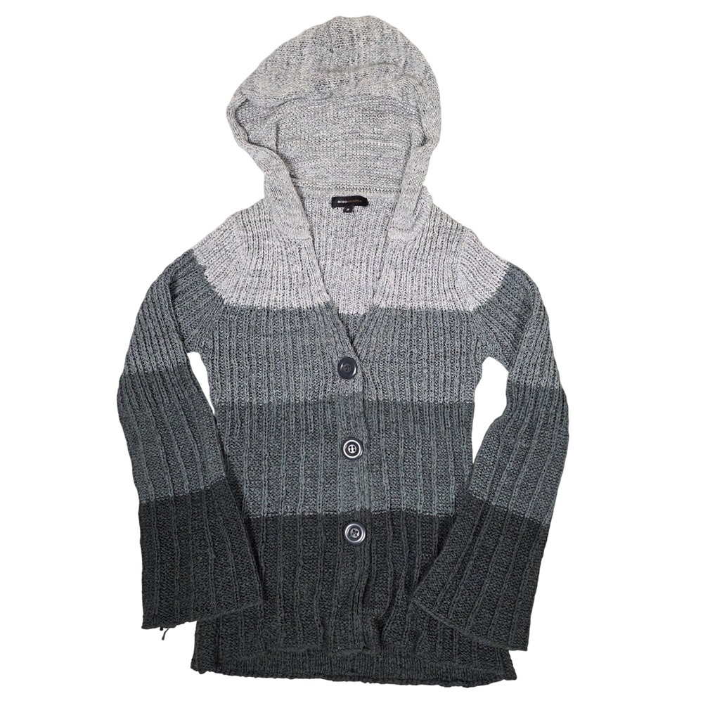 BCBG Max Azria‎ Womens Ombre Hooded Button Front Knit Tunic Sweater Small